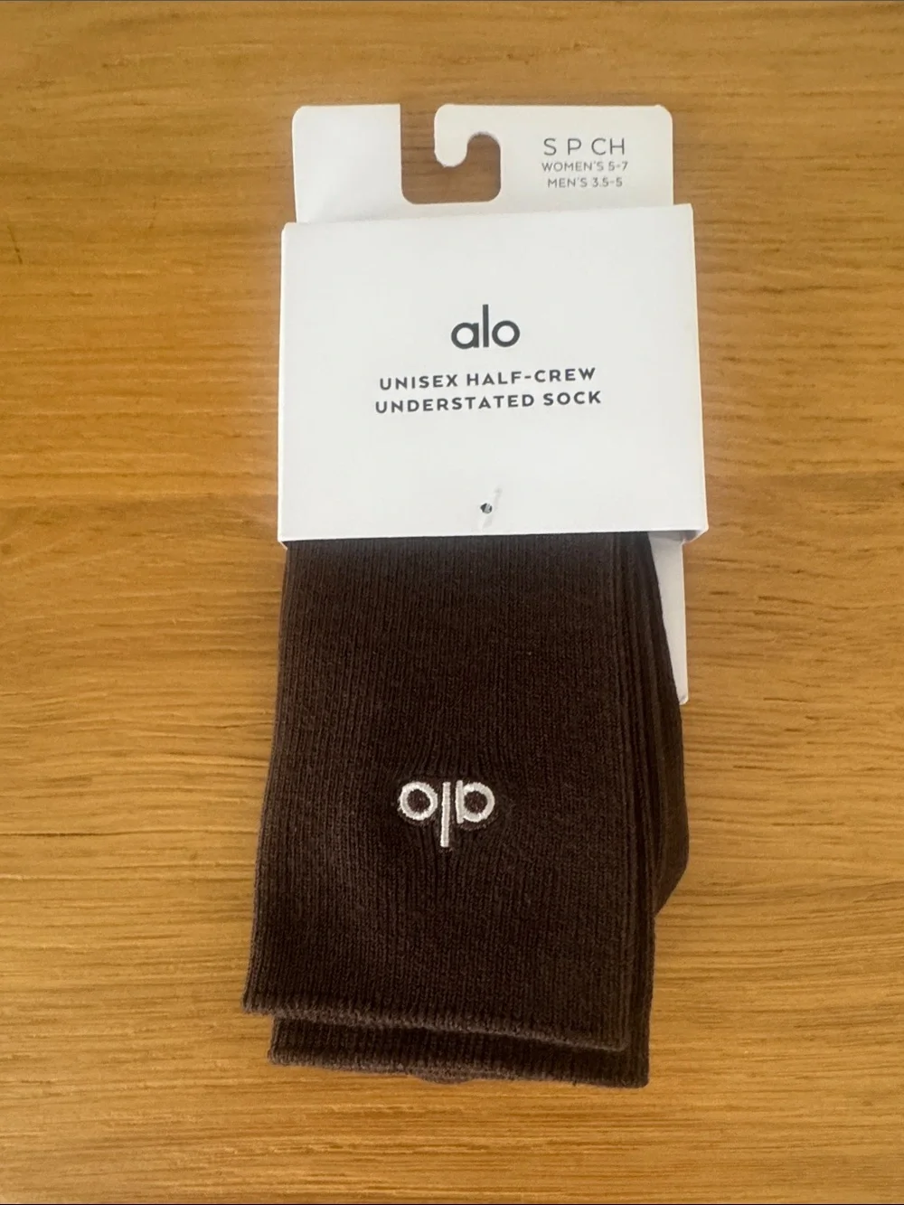 ALO Yoga Unisex Half-Crew Sock - Brown with White Logo
